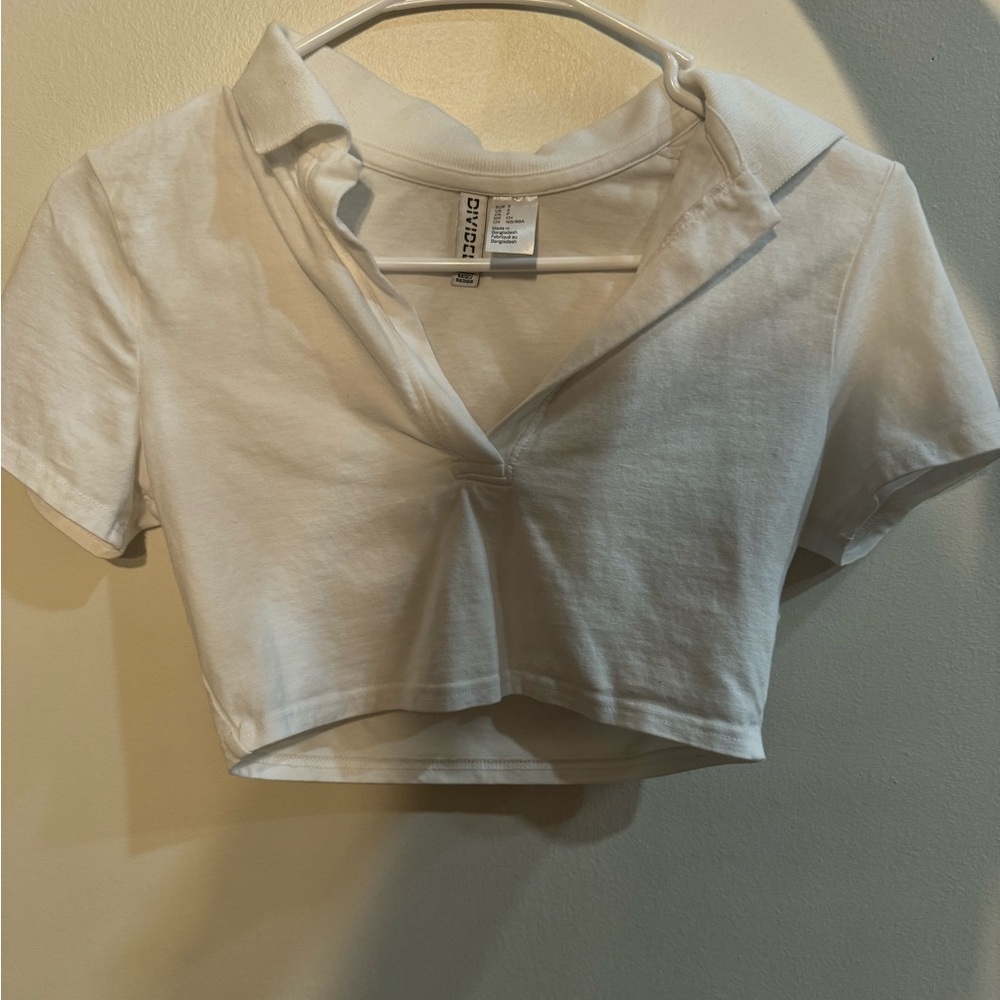 H&M White Cropped Collared Shirt
